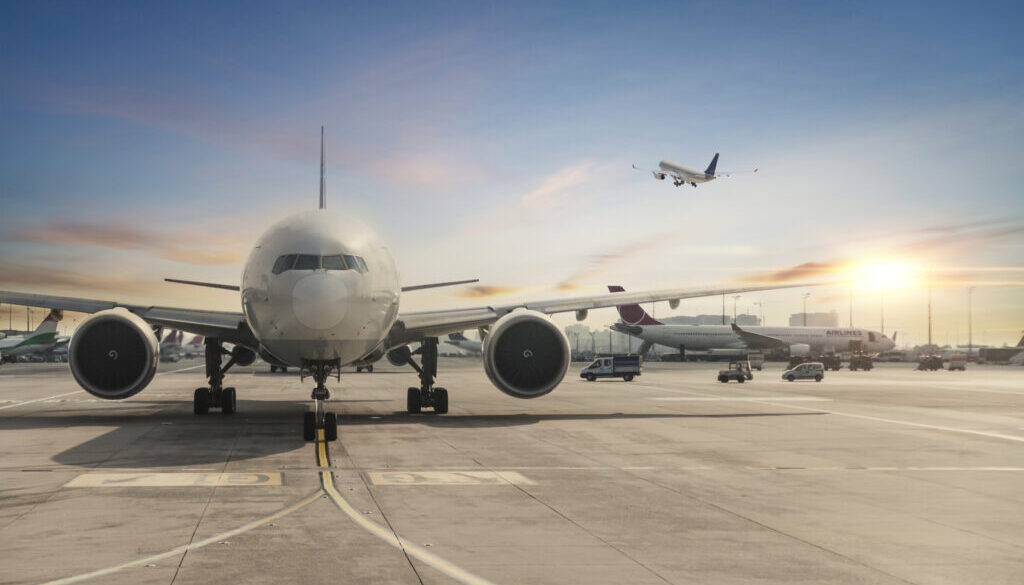 Front view of landed airplane in Istanbul International Airport